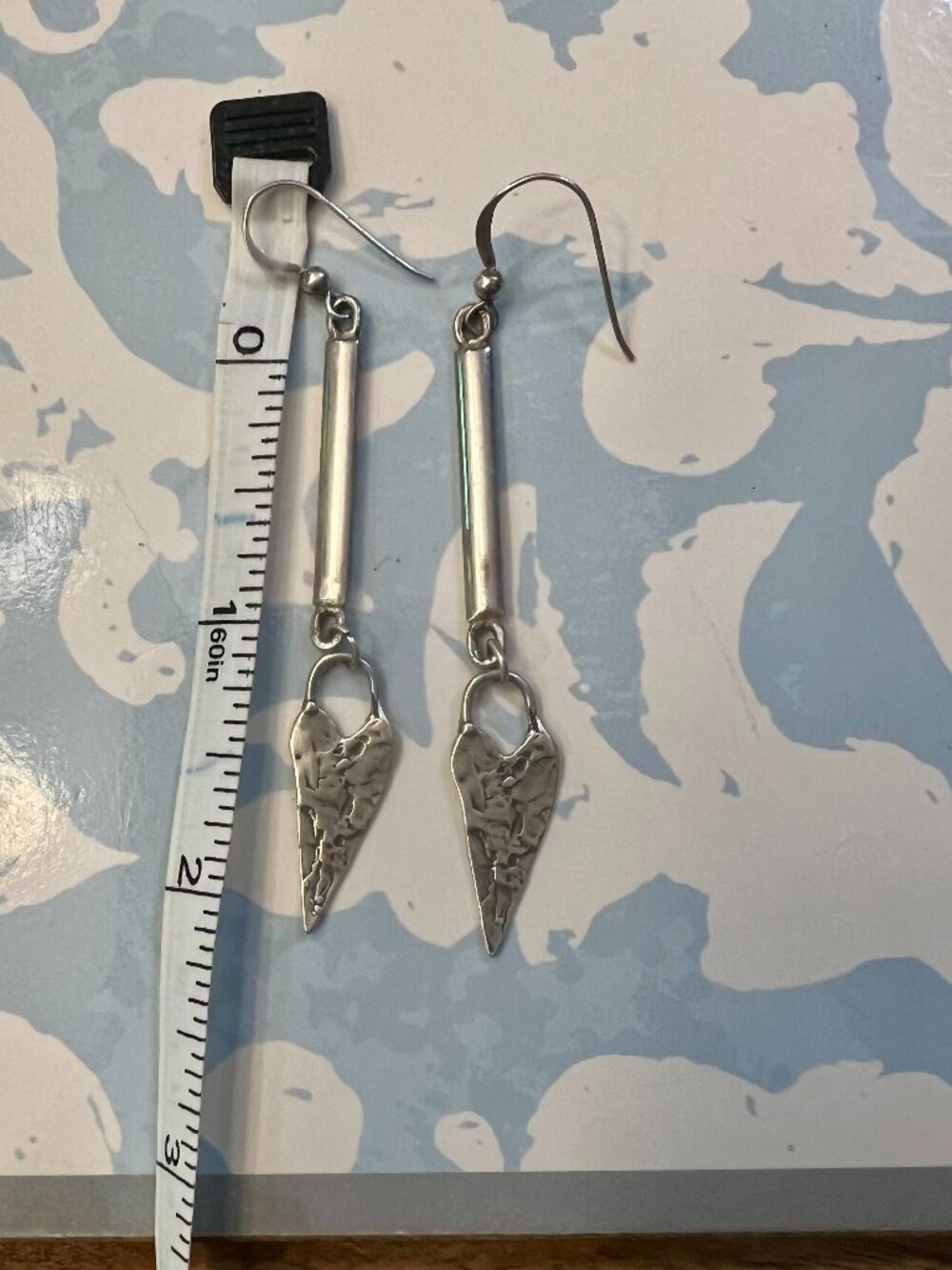 Sundance Catalog Sterling Silver Long Heart Earrings - Picture 2 of 3